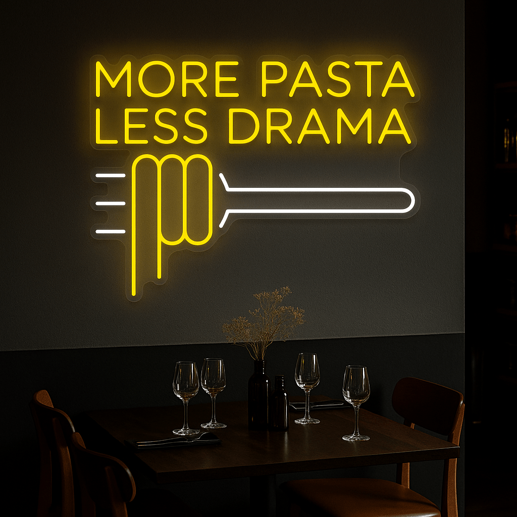 Neon Schild - More Pasta Less Drama - Signio Technology Enterprise